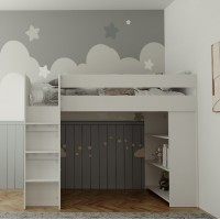 Cubby House Bunk Bed With Open Under Shelves and front ladder